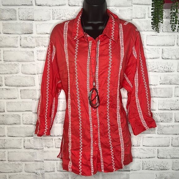 Westbound Embroidered Cut Out Button Down Shirt Top Size 2X - Picture 1 of 4